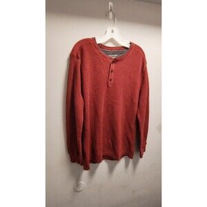 ST JOHNS BAY Men’s Henley Long Sleeve Sueded Jersey  Shirt Orange Knit M